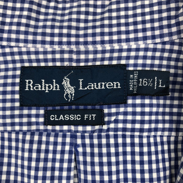 Ralph Lauren Classic Fit Gingham Check Long Sleeve Button Down Check Shirt Men's Size L cotton blue type Vintage Second Hand