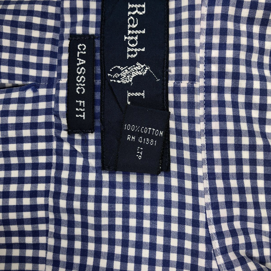 Ralph Lauren Classic Fit Gingham Check Long Sleeve Button Down Check Shirt Men's Size L cotton blue type Vintage Second Hand