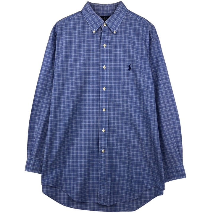 Ralph Lauren YARMOUTH Long Sleeve Button-Down Check Shirt, Men's Size L cotton Blue type light blue Vintage Second Hand