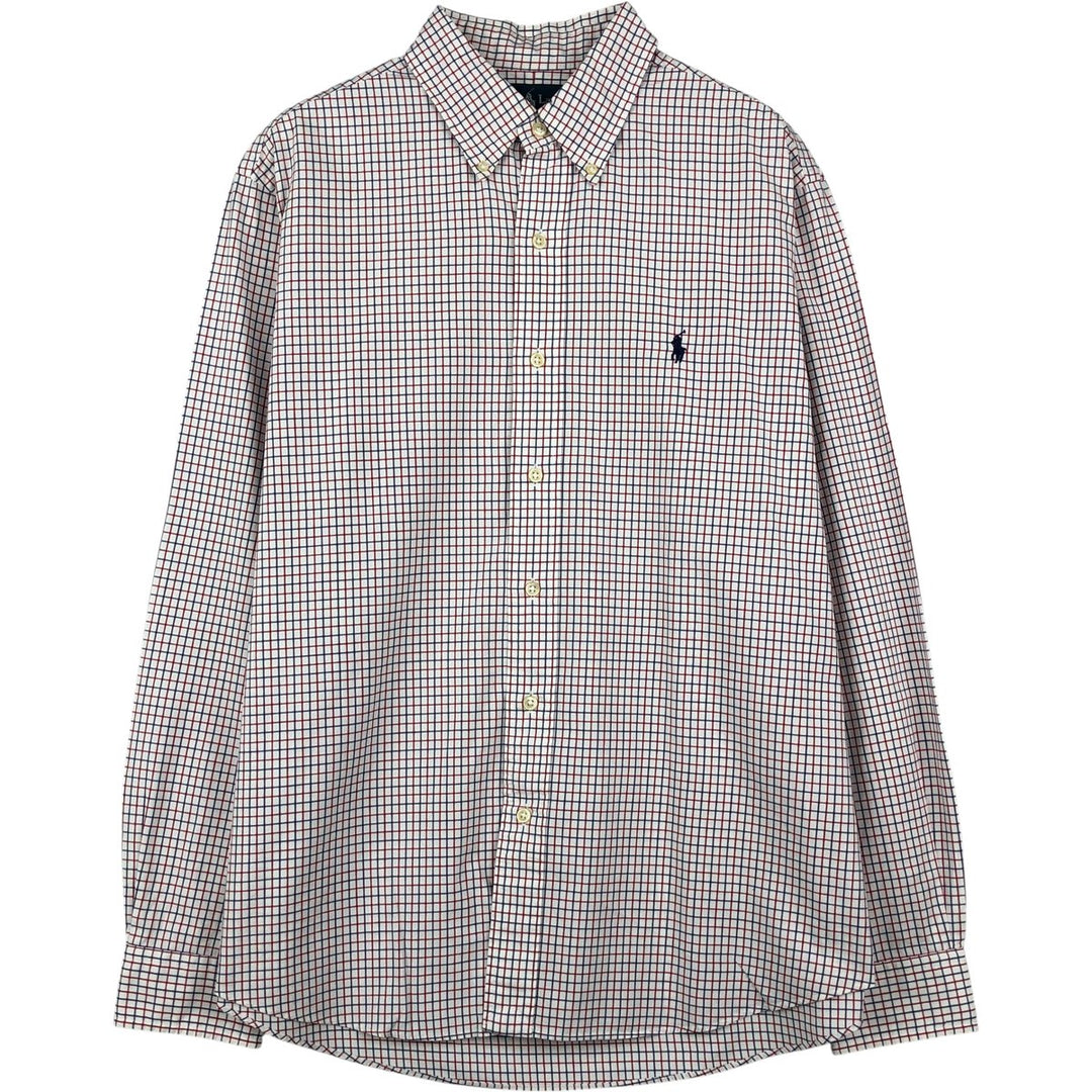 Ralph Lauren CUSTOM FIT long sleeve button down check shirt, men's size L cotton white type Vintage Second Hand