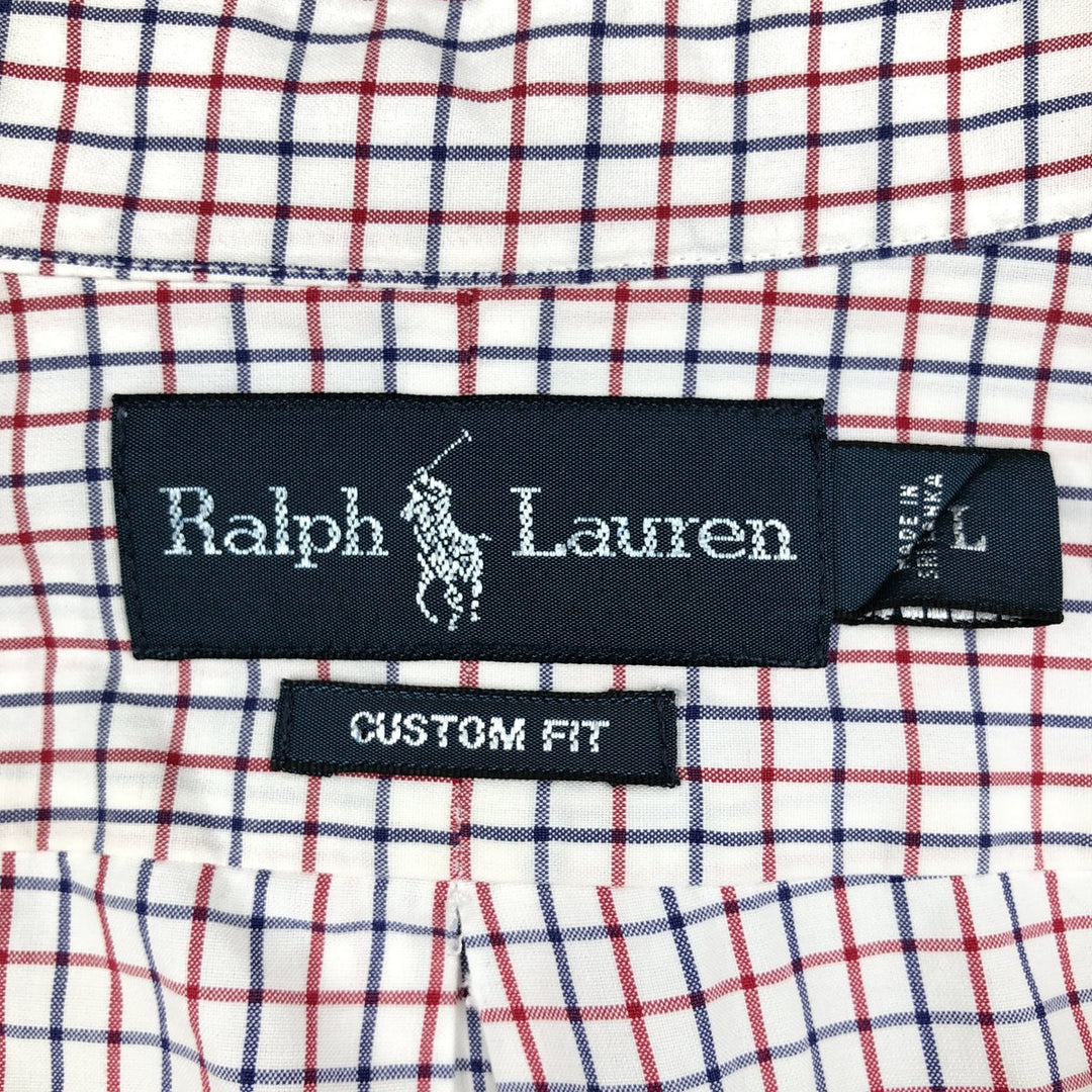 Ralph Lauren CUSTOM FIT long sleeve button down check shirt, men's size L cotton white type Vintage Second Hand