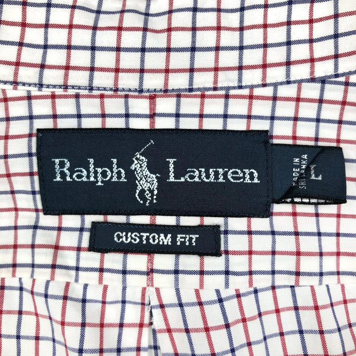 Ralph Lauren CUSTOM FIT long sleeve button down check shirt, men's size L cotton white type Vintage Second Hand
