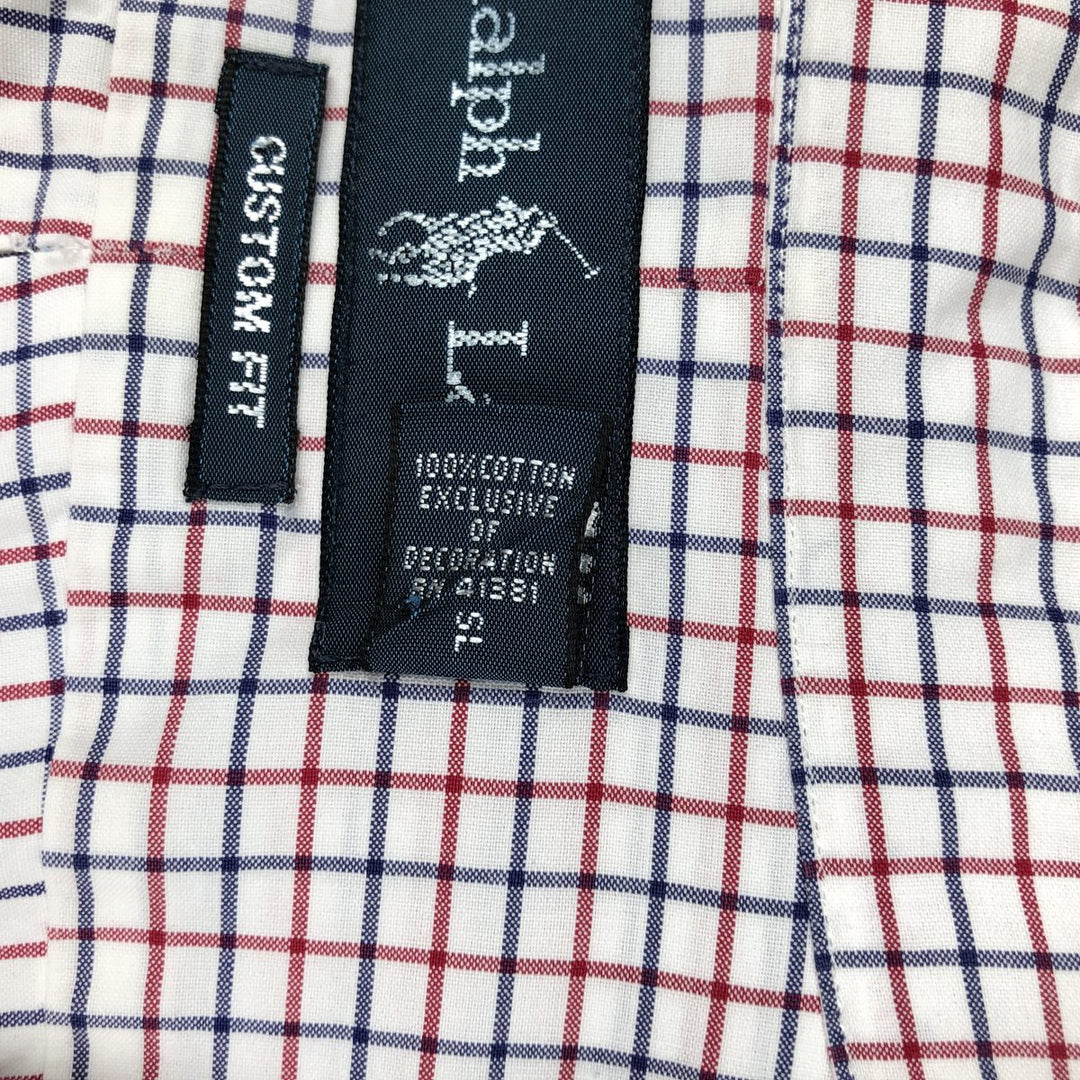 Ralph Lauren CUSTOM FIT long sleeve button down check shirt, men's size L cotton white type Vintage Second Hand