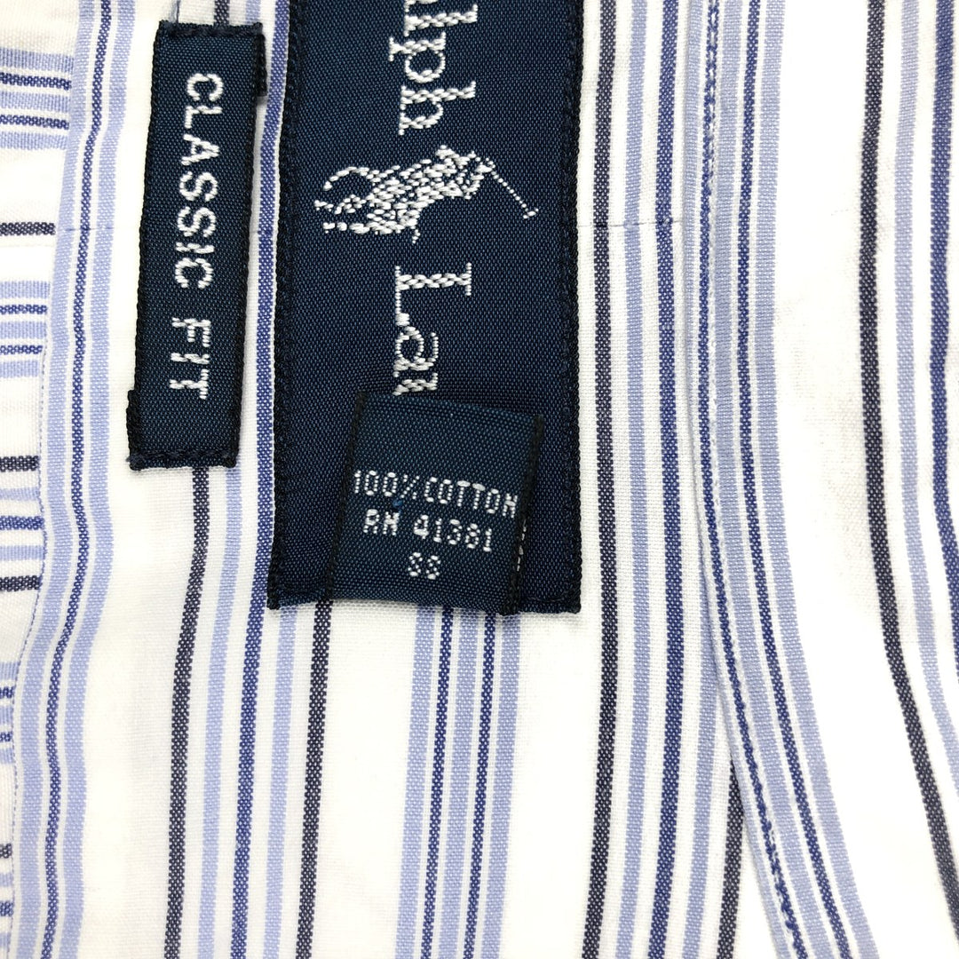 Ralph Lauren Classic Fit Multi Stripe Long Sleeve Button Down Striped Shirt Men's Size L cotton white type Vintage Second Hand