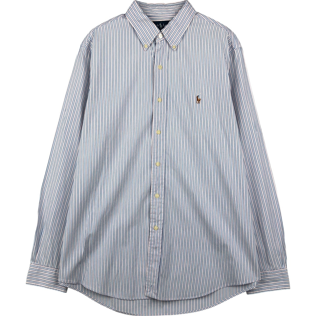 Ralph Lauren Custom Fit Multi-Stripe Long Sleeve Button-Down Striped Shirt, Men's Size L cotton Blue type light blue Vintage Second Hand