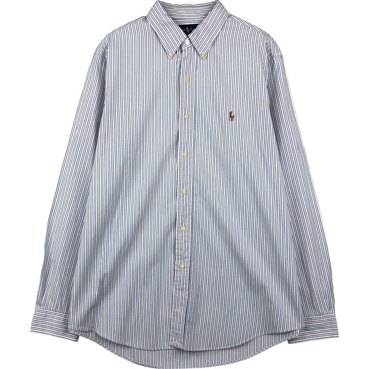 Ralph Lauren Custom Fit Multi-Stripe Long Sleeve Button-Down Striped Shirt, Men's Size L cotton Blue type light blue Vintage Second Hand