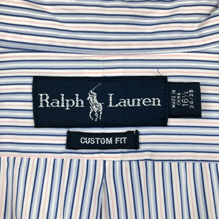 Ralph Lauren Custom Fit Multi-Stripe Long Sleeve Button-Down Striped Shirt, Men's Size L cotton Blue type light blue Vintage Second Hand