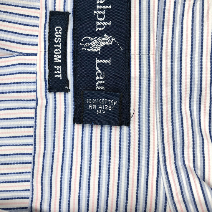Ralph Lauren Custom Fit Multi-Stripe Long Sleeve Button-Down Striped Shirt, Men's Size L cotton Blue type light blue Vintage Second Hand