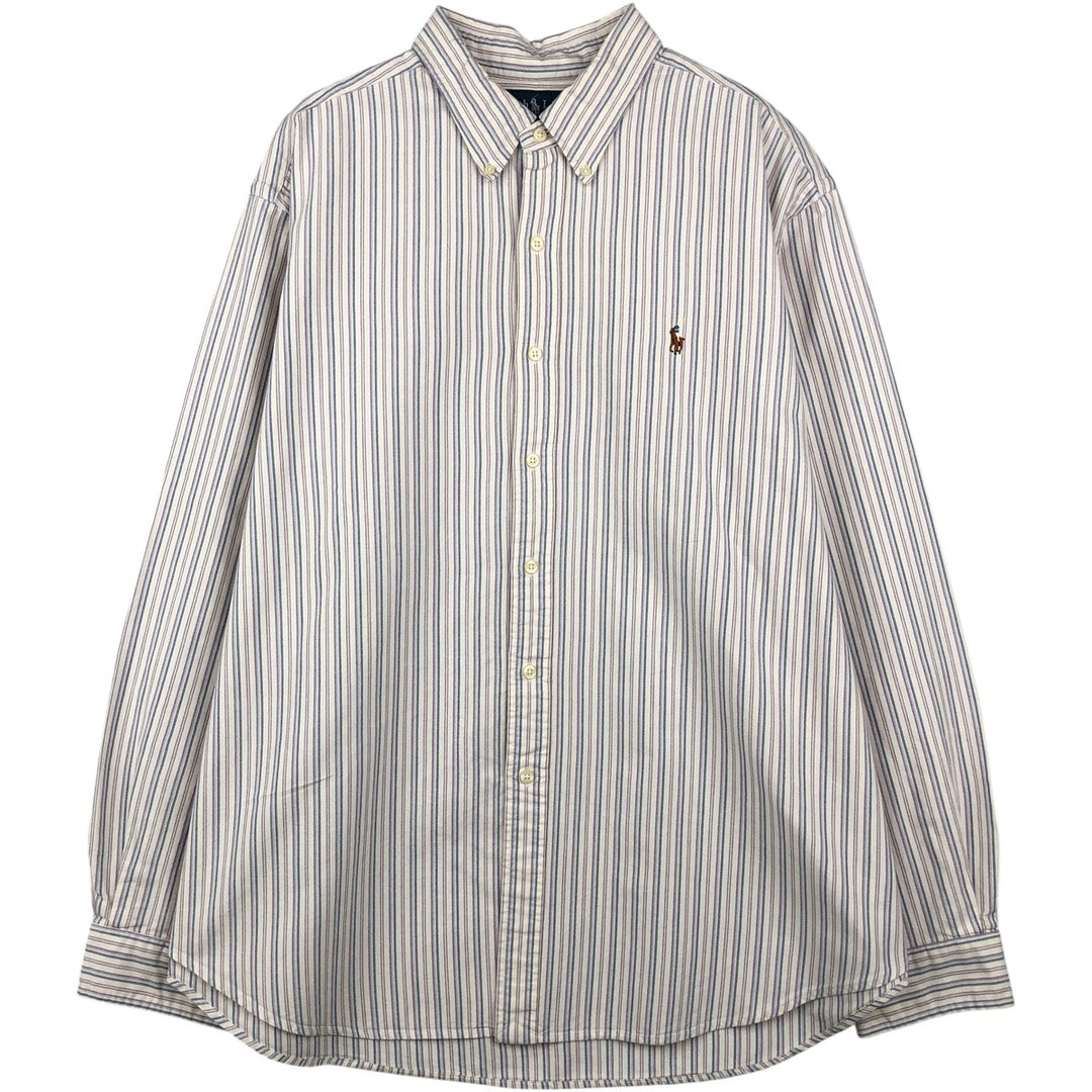 Ralph Lauren Classic Fit Multi-Stripe Long Sleeve Button-Down Striped Shirt, Men's XXL cotton white type Vintage Second Hand
