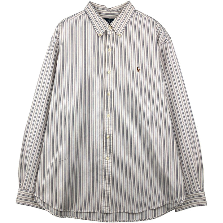 Ralph Lauren Classic Fit Multi-Stripe Long Sleeve Button-Down Striped Shirt, Men's XXL cotton white type Vintage Second Hand