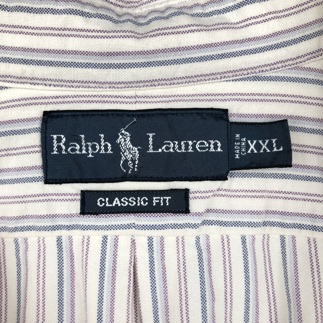 Ralph Lauren Classic Fit Multi-Stripe Long Sleeve Button-Down Striped Shirt, Men's XXL cotton white type Vintage Second Hand