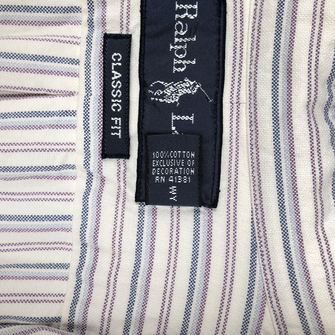 Ralph Lauren Classic Fit Multi-Stripe Long Sleeve Button-Down Striped Shirt, Men's XXL cotton white type Vintage Second Hand