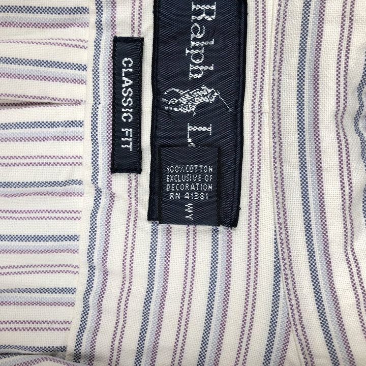 Ralph Lauren Classic Fit Multi-Stripe Long Sleeve Button-Down Striped Shirt, Men's XXL cotton white type Vintage Second Hand
