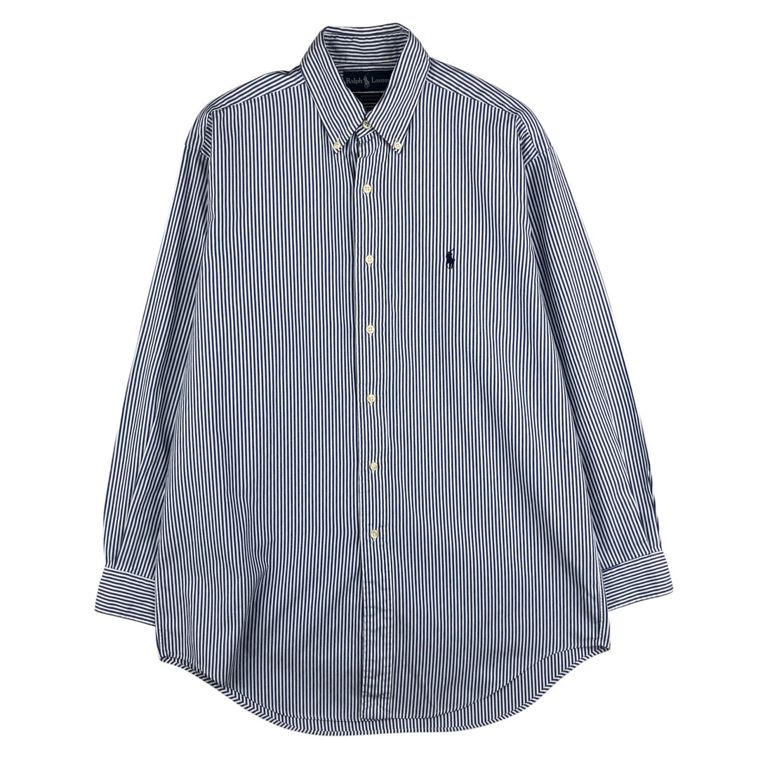 Ralph Lauren YARMOUTH Long Sleeve Button-Down Striped Shirt, Men's M Size cotton white type Vintage Second Hand