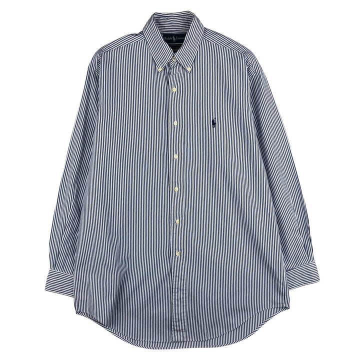 Ralph Lauren YARMOUTH Long Sleeve Button-Down Striped Shirt, Men's M Size cotton white type Vintage Second Hand