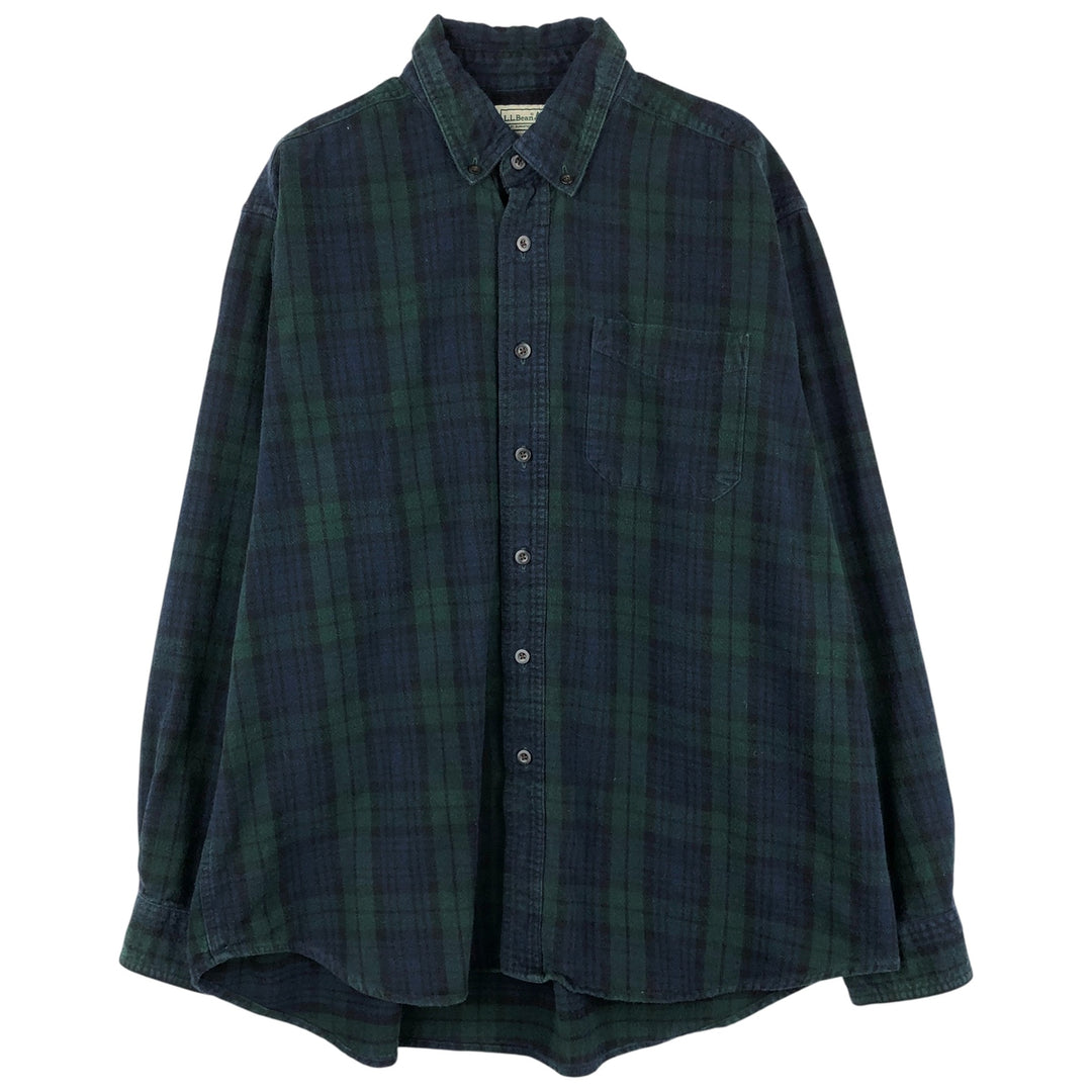 LLBean Blackwatch Check Long Sleeve Button-Down Flannel Check Shirt, Men's Size XL cotton Green type dark green Vintage Second Hand