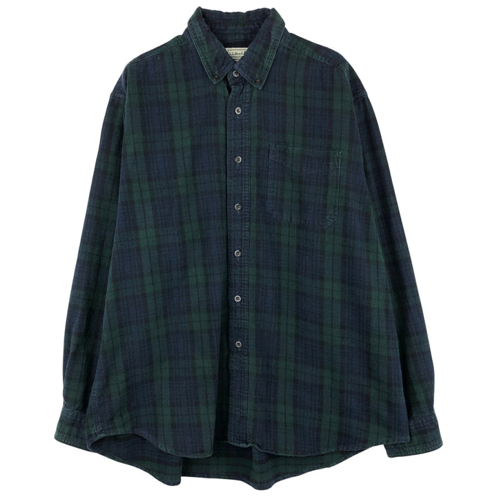 LLBean Blackwatch Check Long Sleeve Button-Down Flannel Check Shirt, Men's Size XL cotton Green type dark green Vintage Second Hand