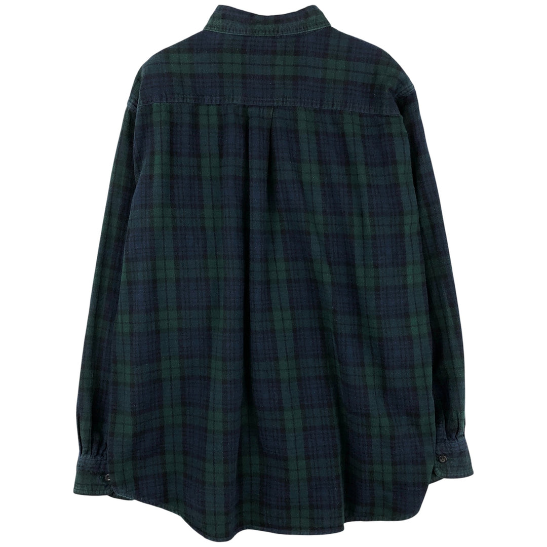 LLBean Blackwatch Check Long Sleeve Button-Down Flannel Check Shirt, Men's Size XL cotton Green type dark green Vintage Second Hand