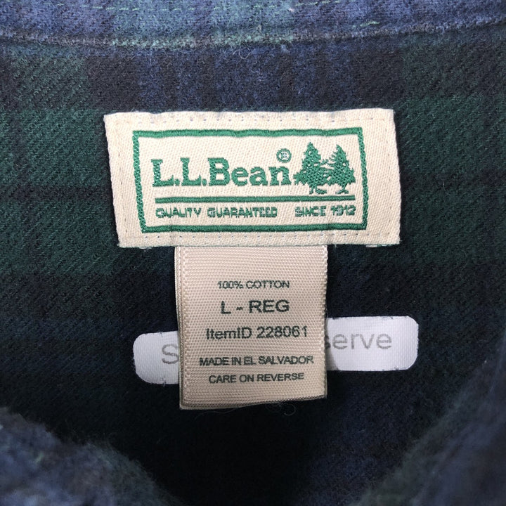 LLBean Blackwatch Check Long Sleeve Button-Down Flannel Check Shirt, Men's Size XL cotton Green type dark green Vintage Second Hand