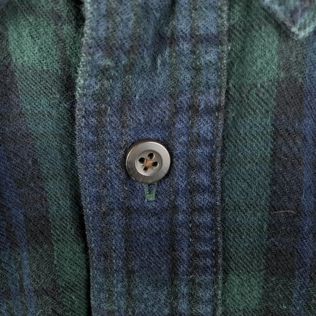 LLBean Blackwatch Check Long Sleeve Button-Down Flannel Check Shirt, Men's Size XL cotton Green type dark green Vintage Second Hand