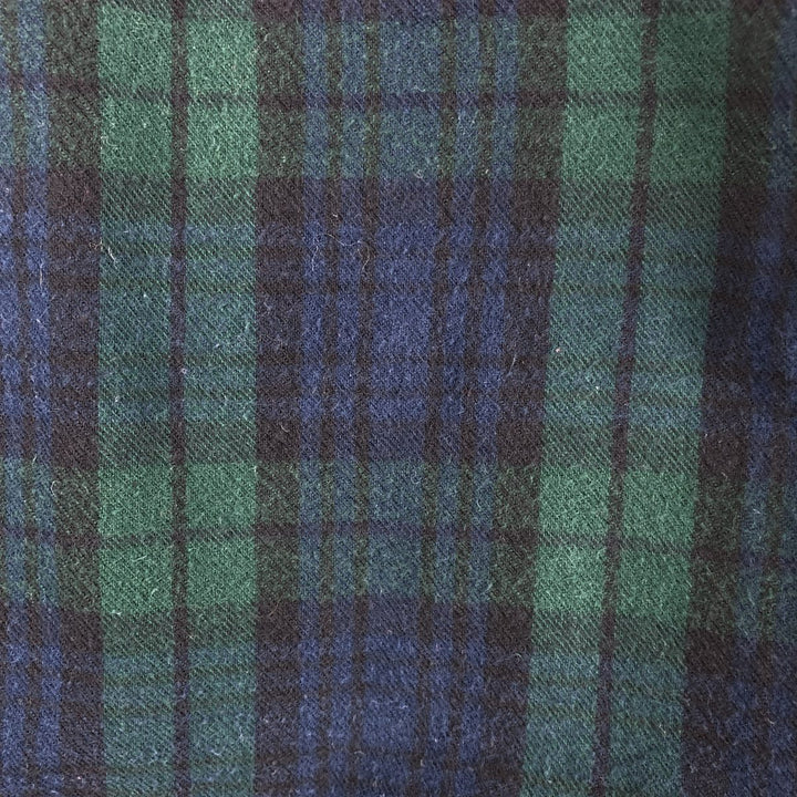 LLBean Blackwatch Check Long Sleeve Button-Down Flannel Check Shirt, Men's Size XL cotton Green type dark green Vintage Second Hand