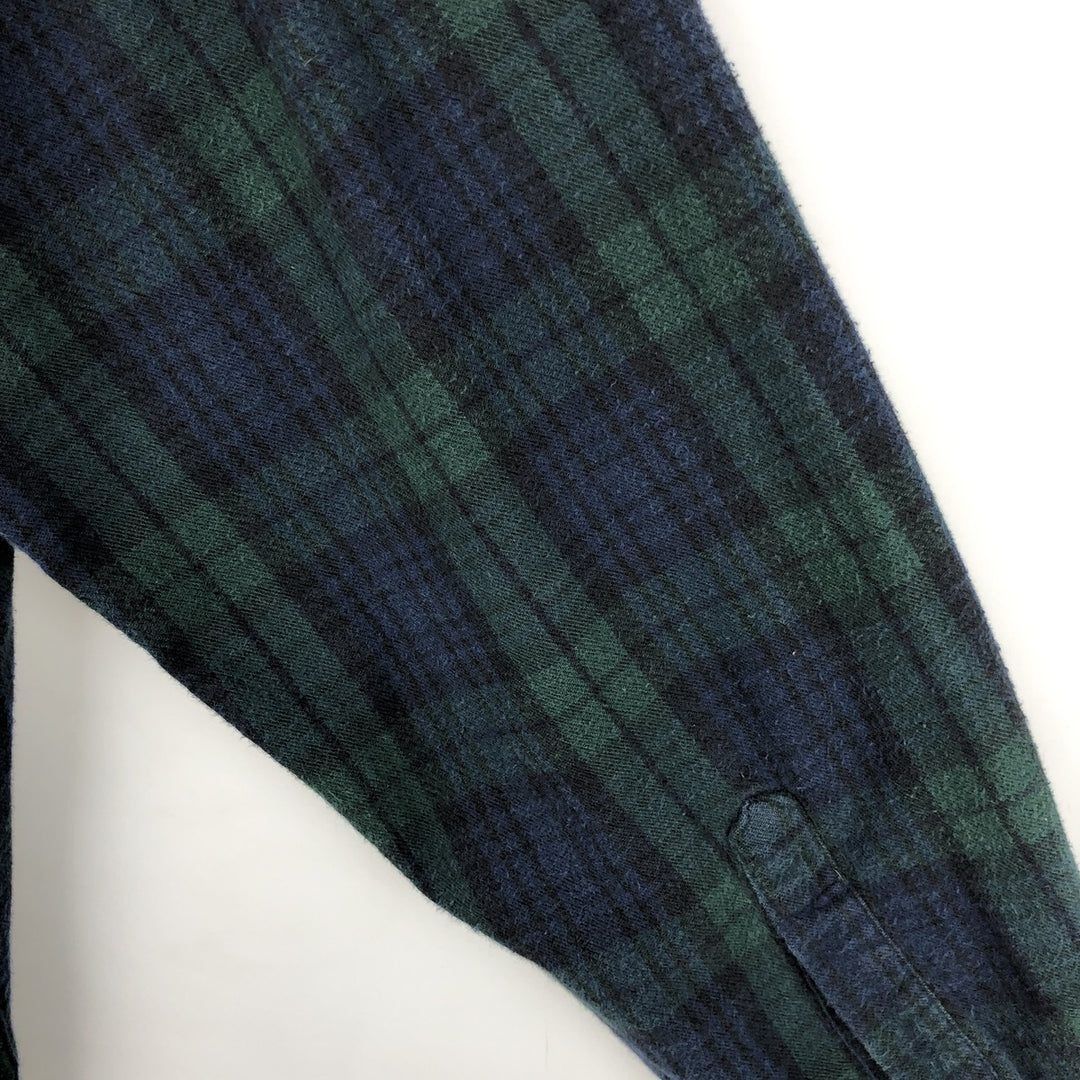 LLBean Blackwatch Check Long Sleeve Button-Down Flannel Check Shirt, Men's Size XL cotton Green type dark green Vintage Second Hand
