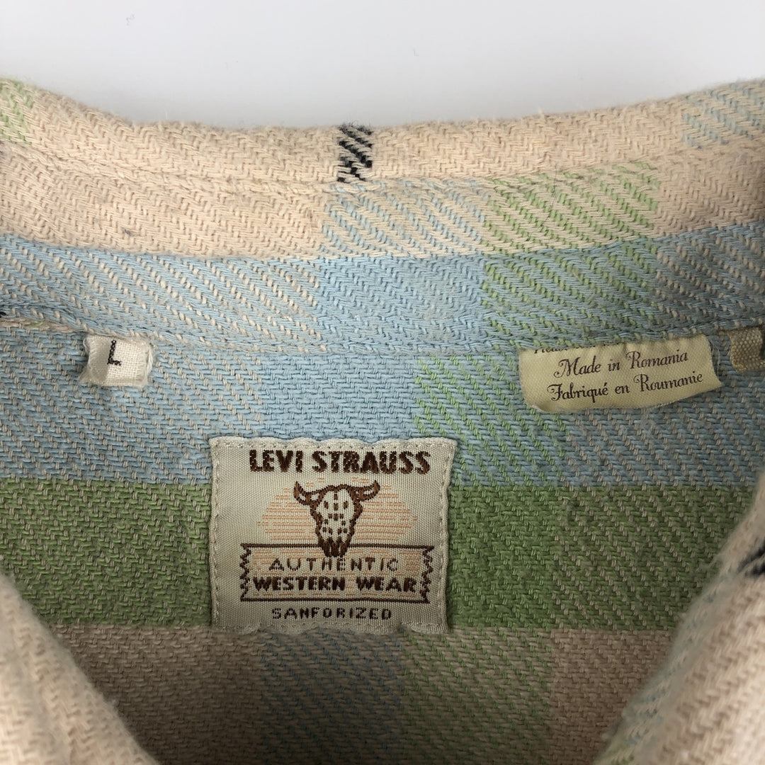 Levi's Long Sleeve Flannel Check Shirt, Men's Size L cotton ivory Vintage Second Hand