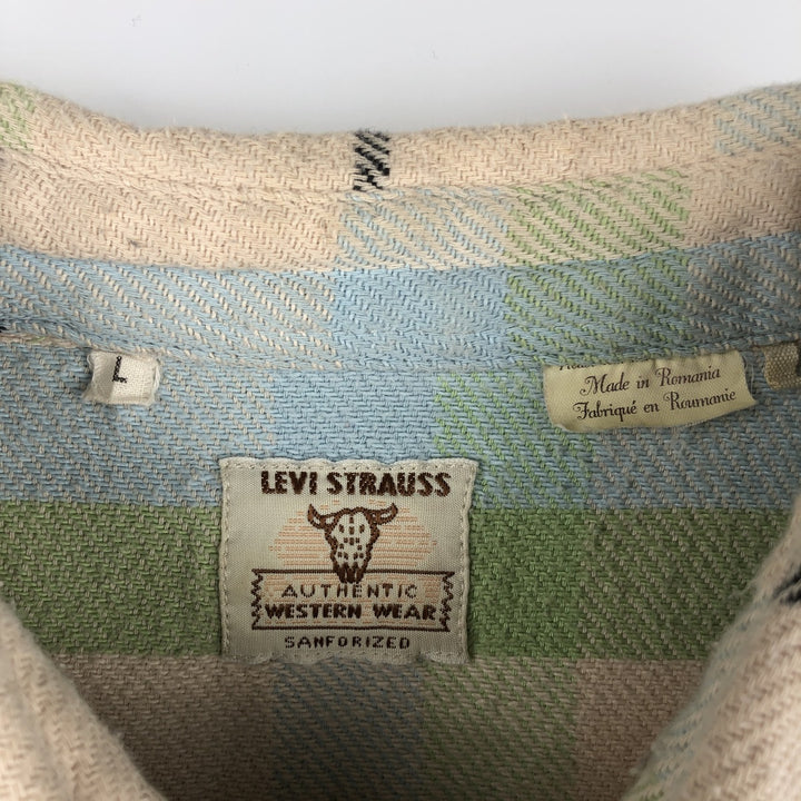 Levi's Long Sleeve Flannel Check Shirt, Men's Size L cotton ivory Vintage Second Hand