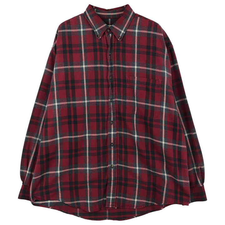Vintage 90s-00'S Eddie Bauer long-sleeved button-down light flannel check shirt, men's size L cotton wine-red Vintage Second Hand