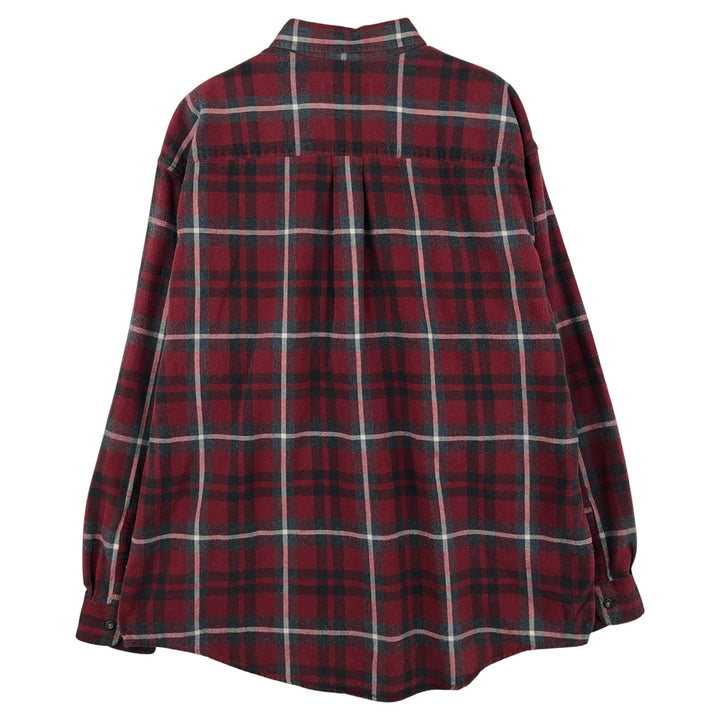 Vintage 90s-00'S Eddie Bauer long-sleeved button-down light flannel check shirt, men's size L cotton wine-red Vintage Second Hand
