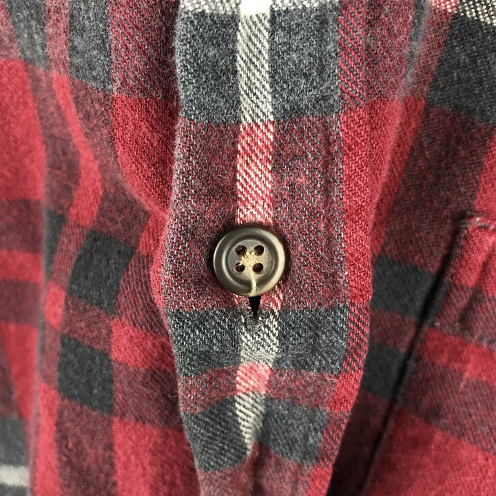 Vintage 90s-00'S Eddie Bauer long-sleeved button-down light flannel check shirt, men's size L cotton wine-red Vintage Second Hand