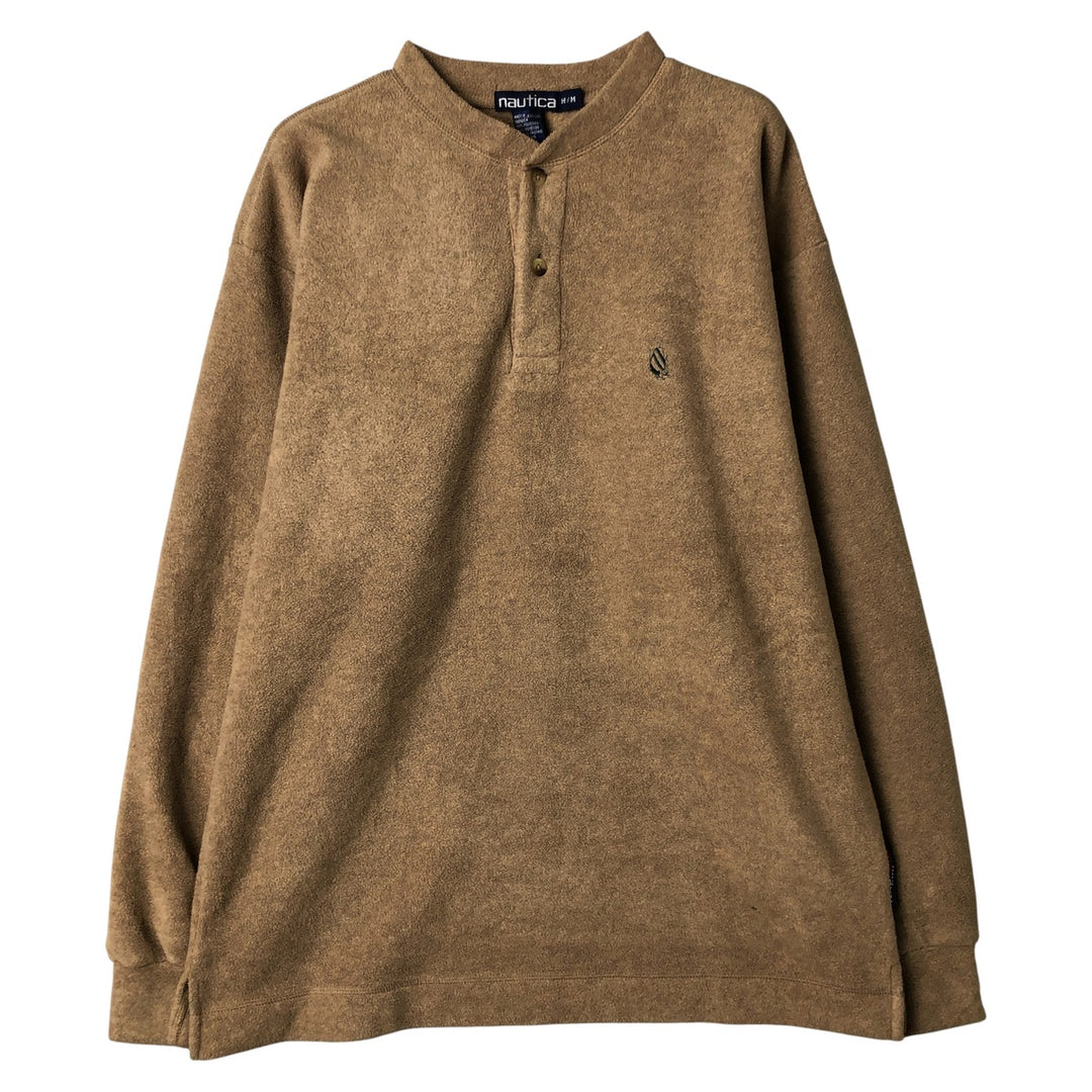 90'S Nautica Henley Neck Fleece Pullover, Men's Size Medium, Vintage polyester Beige type Vintage Second Hand
