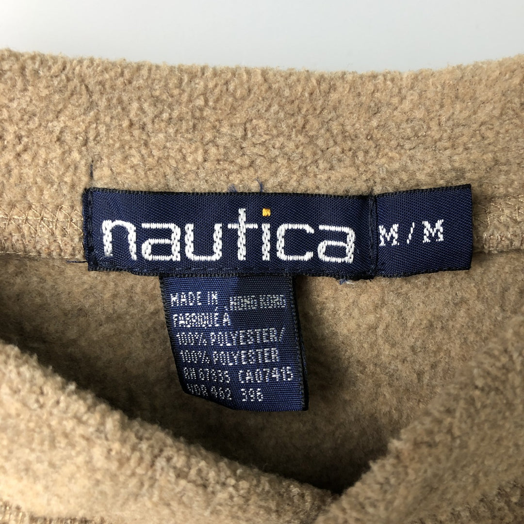 90'S Nautica Henley Neck Fleece Pullover, Men's Size Medium, Vintage polyester Beige type Vintage Second Hand