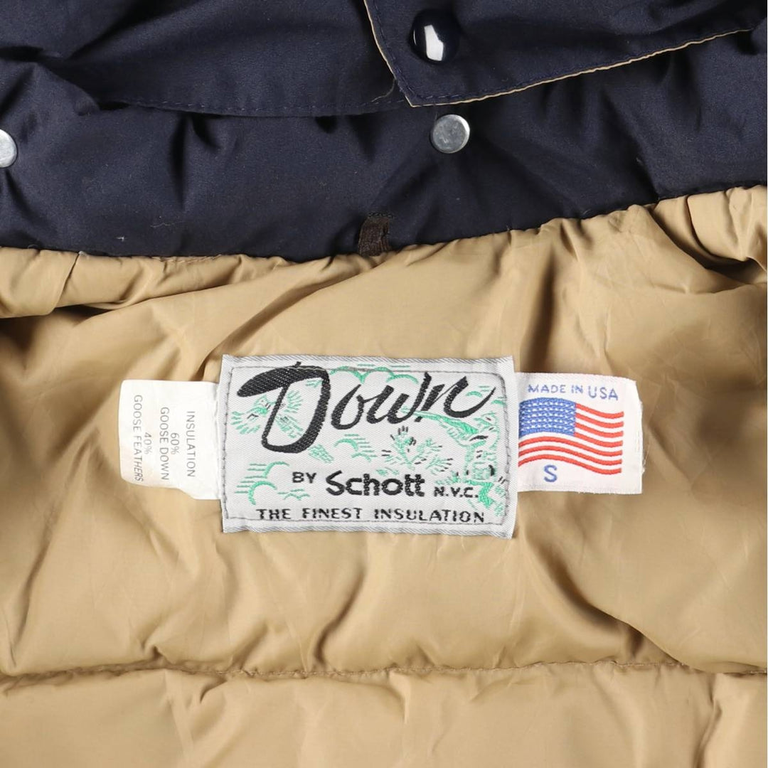 SCHOTT DOWN Hooded Goose Down Jacket, Made in USA, Men's Size Small Goose down (insulation) navy blue type Vintage Second Hand