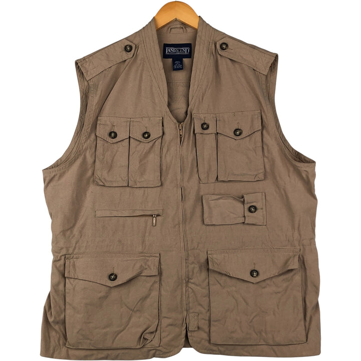 Vintage 80s-90'S LANDS' END Safari Vest, Men's XL Nylon Beige type Vintage Second Hand