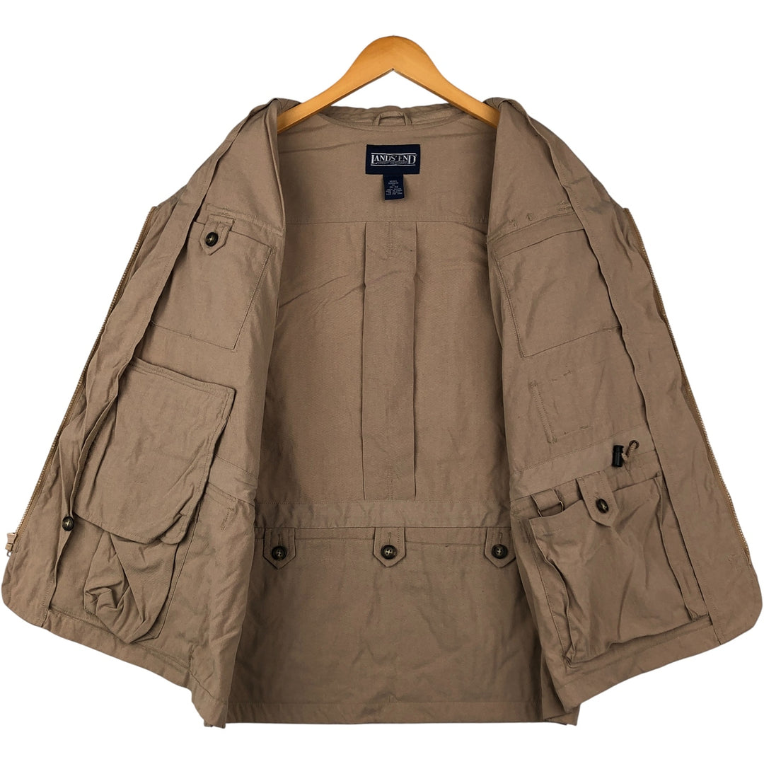 Vintage 80s-90'S LANDS' END Safari Vest, Men's XL Nylon Beige type Vintage Second Hand