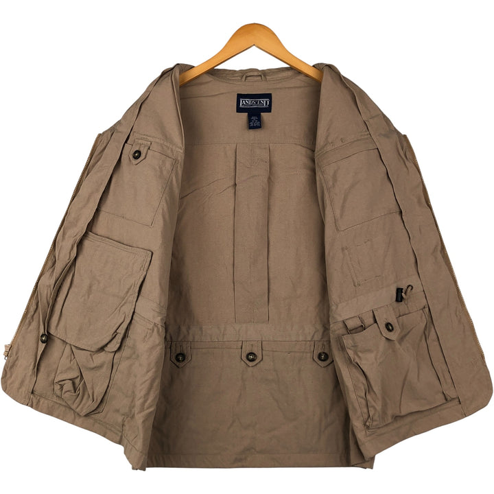 Vintage 80s-90'S LANDS' END Safari Vest, Men's XL Nylon Beige type Vintage Second Hand