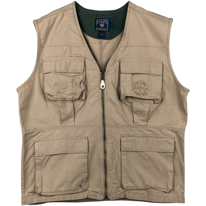 Vintage 80'S Ralph Lauren Chaps hunting vest, size L for men cotton Beige type Vintage Second Hand
