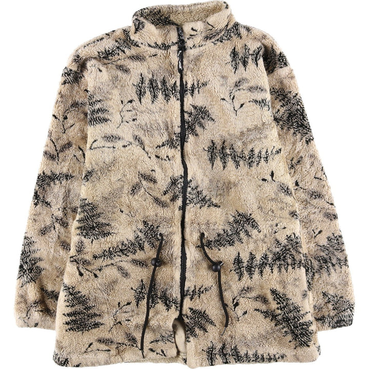 Vintage 90'S BLACK MOUNTAIN Leaf Pattern Fleece Jacket, Women's Size L unclear ivory Vintage Second Hand