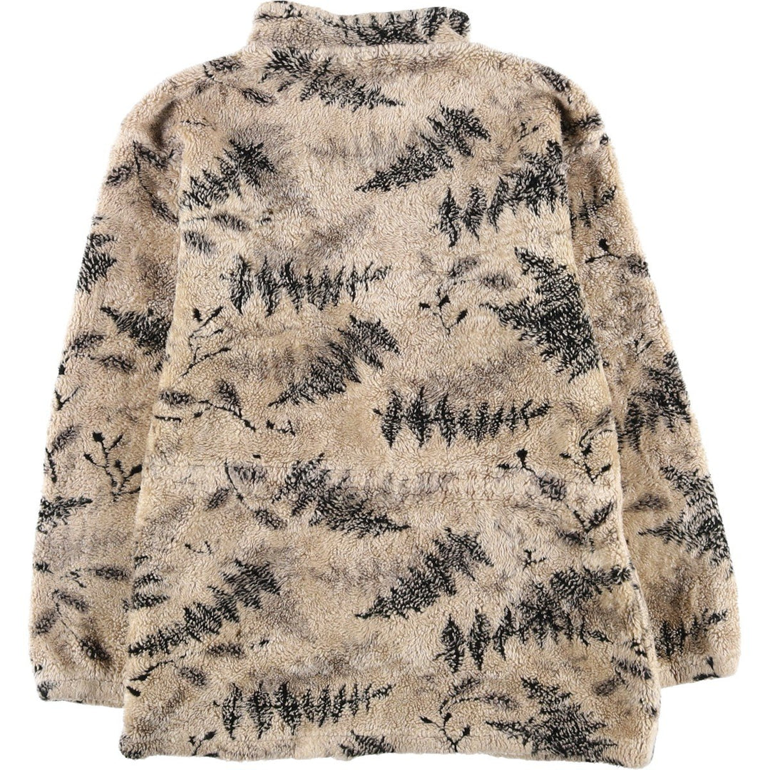 Vintage 90'S BLACK MOUNTAIN Leaf Pattern Fleece Jacket, Women's Size L unclear ivory Vintage Second Hand