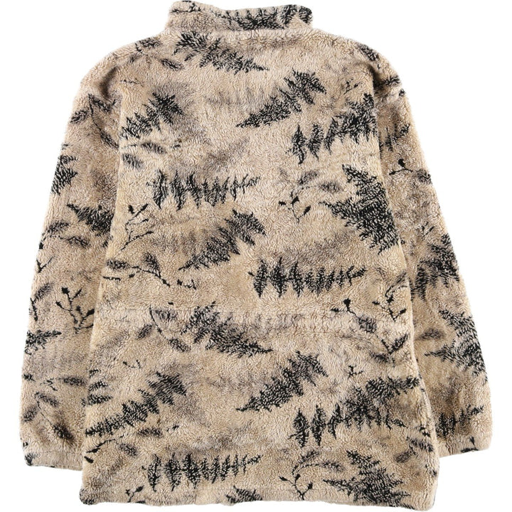 Vintage 90'S BLACK MOUNTAIN Leaf Pattern Fleece Jacket, Women's Size L unclear ivory Vintage Second Hand