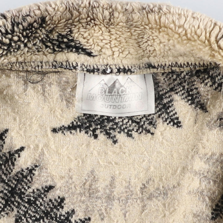 Vintage 90'S BLACK MOUNTAIN Leaf Pattern Fleece Jacket, Women's Size L unclear ivory Vintage Second Hand