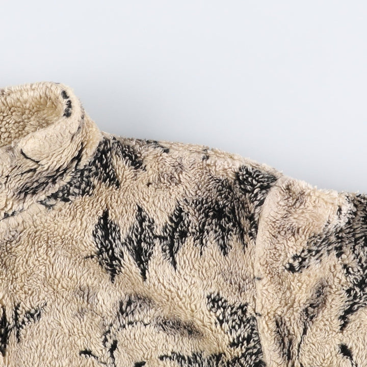 Vintage 90'S BLACK MOUNTAIN Leaf Pattern Fleece Jacket, Women's Size L unclear ivory Vintage Second Hand