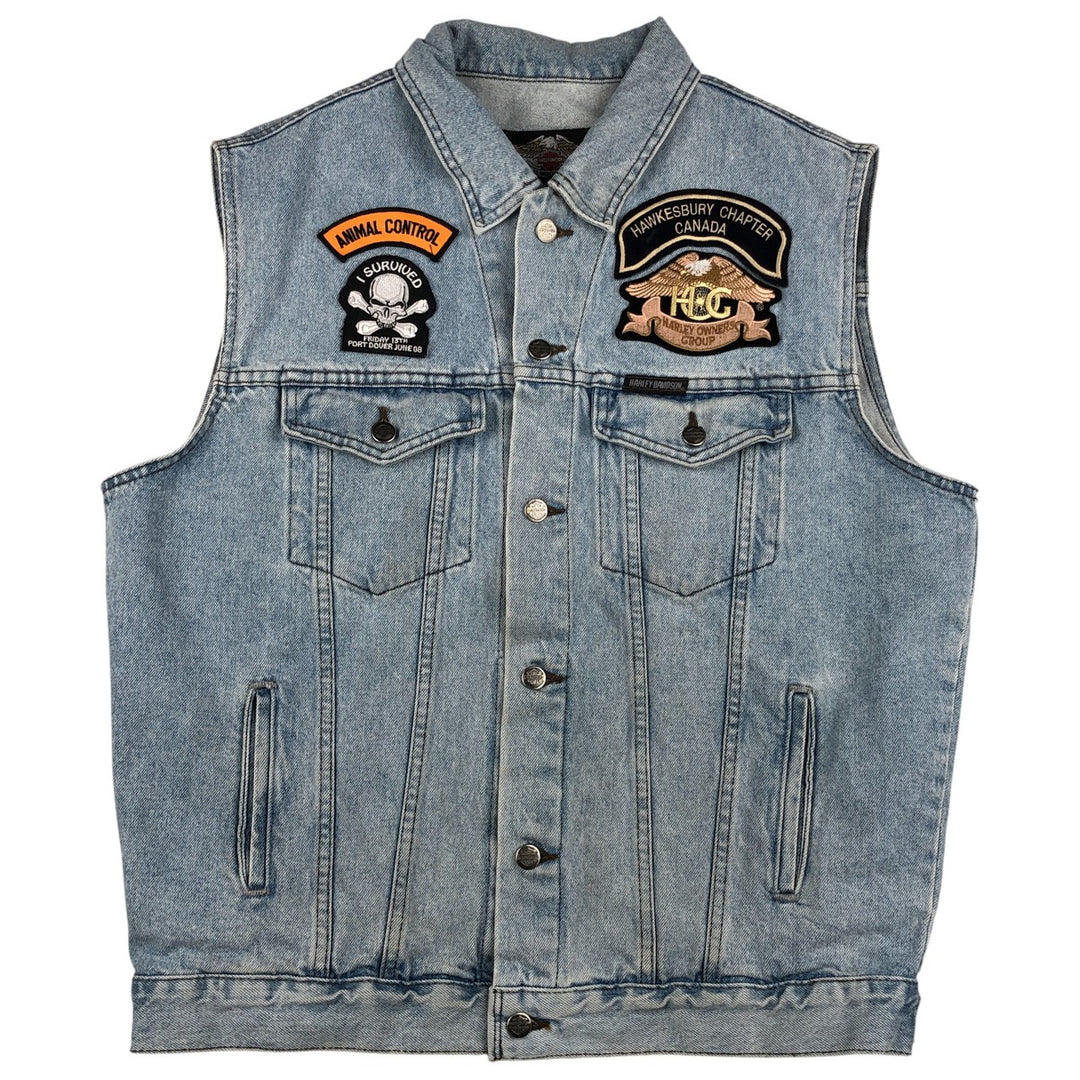 Harley-Davidson Custom Denim Vest, Made in Canada, Men's Size L cotton Blue type light blue Vintage Second Hand