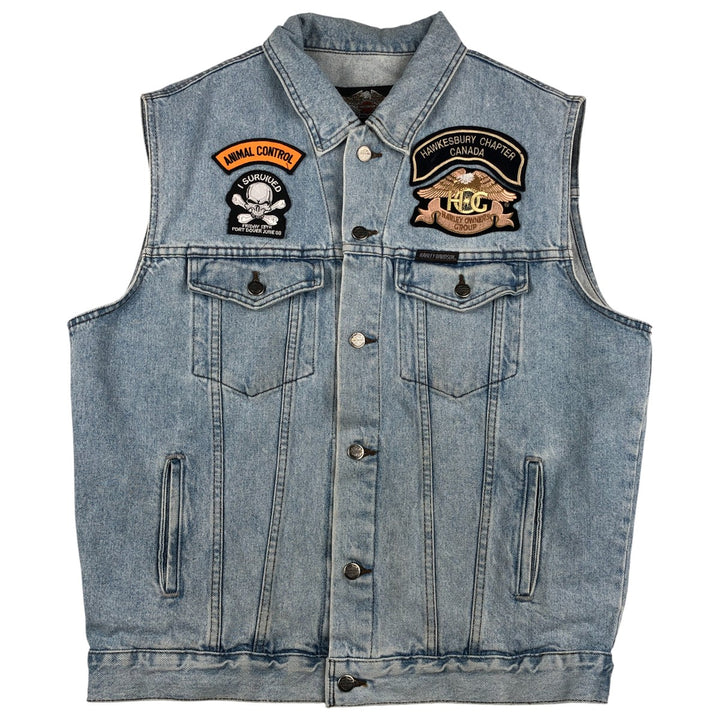 Harley-Davidson Custom Denim Vest, Made in Canada, Men's Size L cotton Blue type light blue Vintage Second Hand