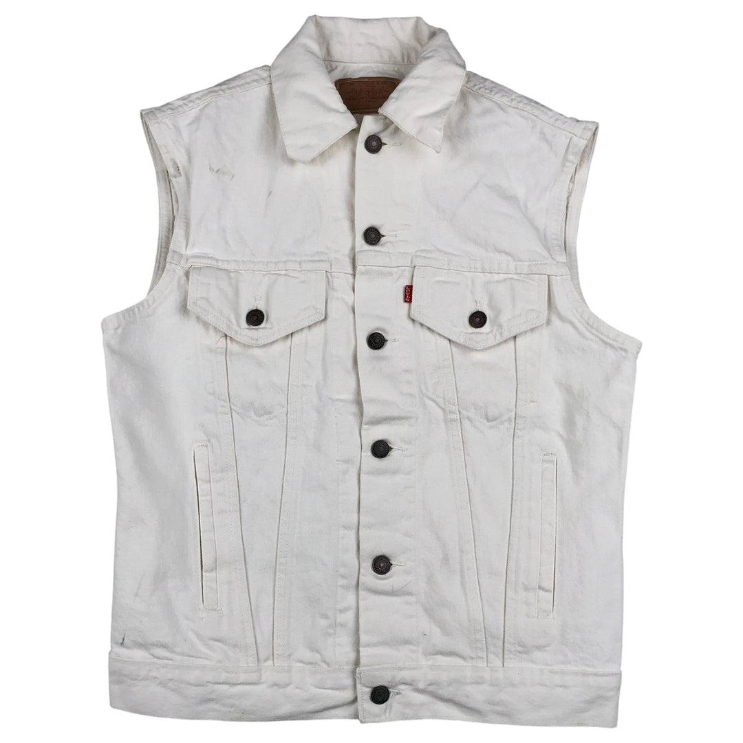 Vintage 1980'S Levi's Advertising Denim Vest (60514-0251), Made in USA, Men's Size Small cotton white type Vintage Second Hand