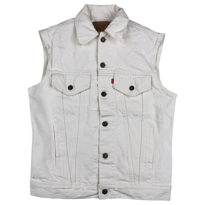 Vintage 1980'S Levi's Advertising Denim Vest (60514-0251), Made in USA, Men's Size Small cotton white type Vintage Second Hand