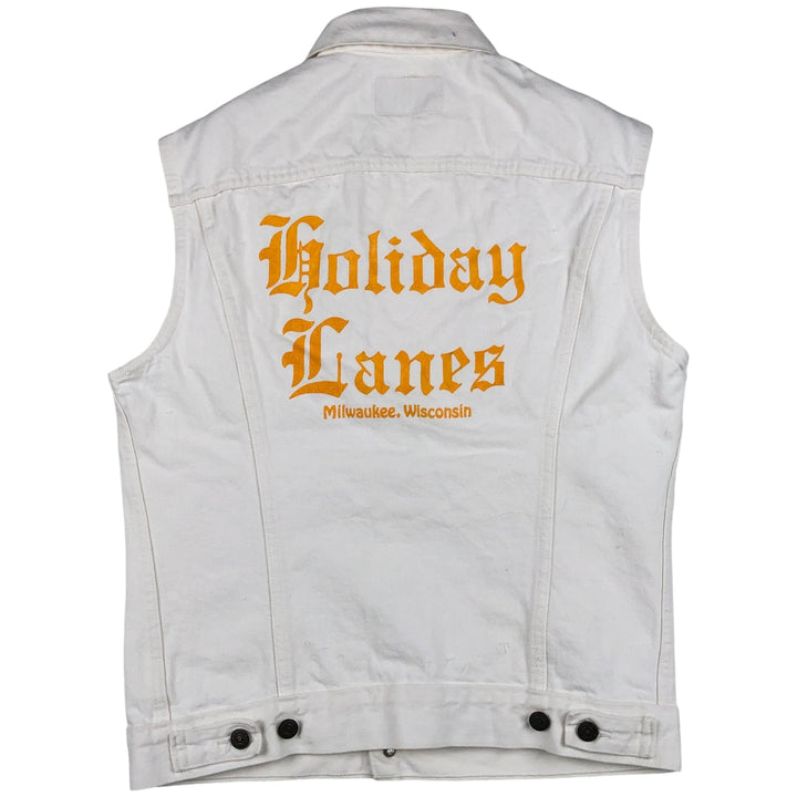 Vintage 1980'S Levi's Advertising Denim Vest (60514-0251), Made in USA, Men's Size Small cotton white type Vintage Second Hand