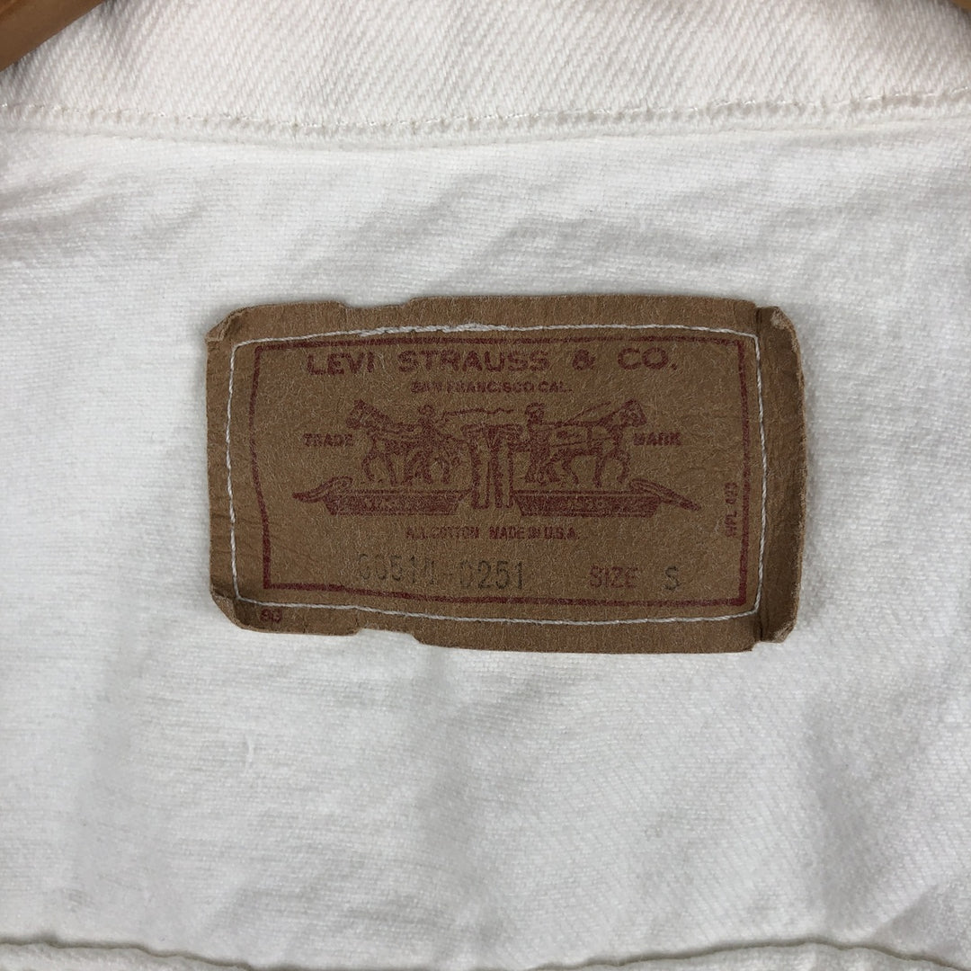 Vintage 1980'S Levi's Advertising Denim Vest (60514-0251), Made in USA, Men's Size Small cotton white type Vintage Second Hand