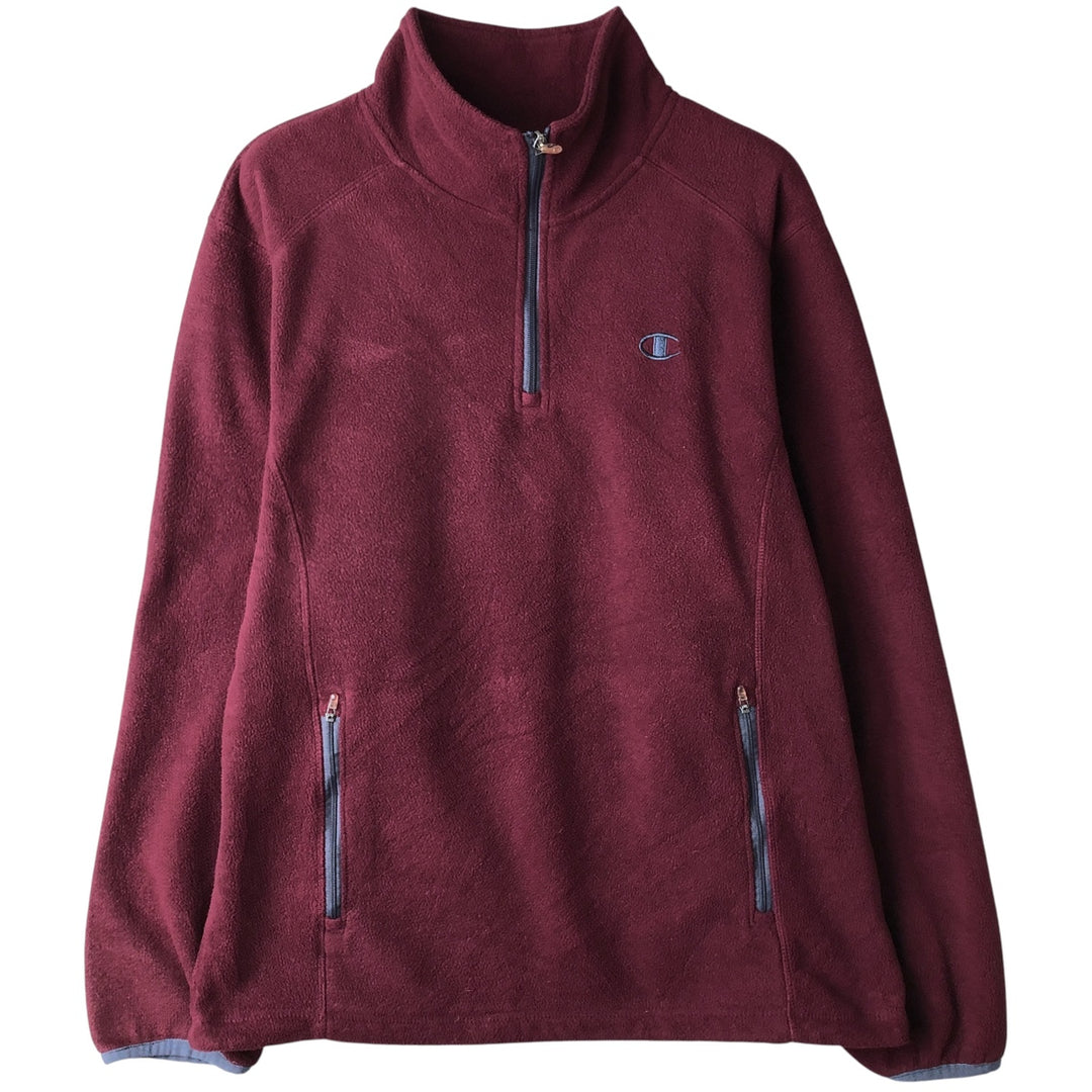Champion Half-Zip Fleece Pullover, Men's Size M polyester wine-red Vintage Second Hand